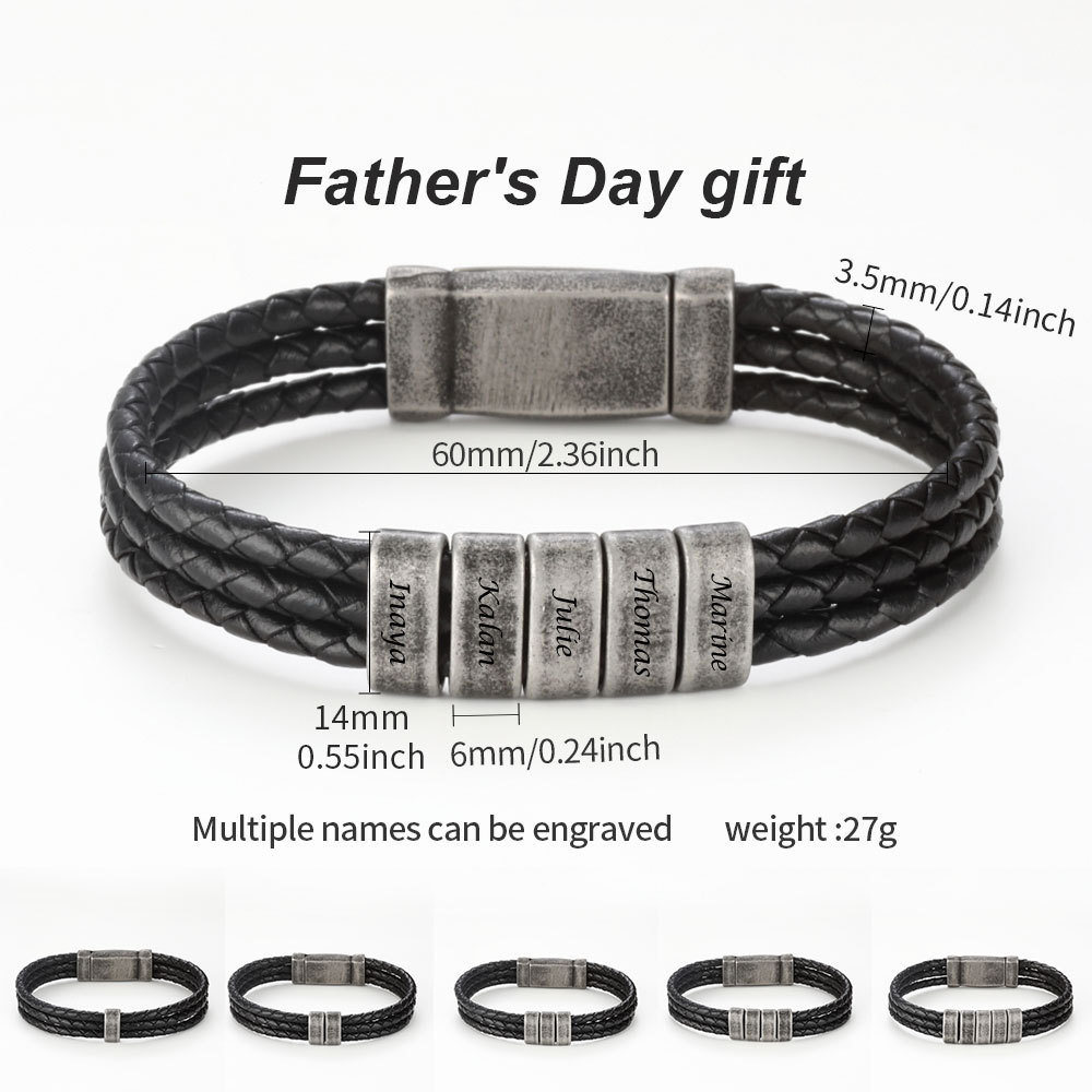 Bead Bracelet Men - Custom Mens Leather Bracelet Personalized Family