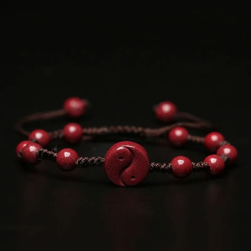 Bead Bracelet Men - Customized Natural Red Cinnabar Yin Yang