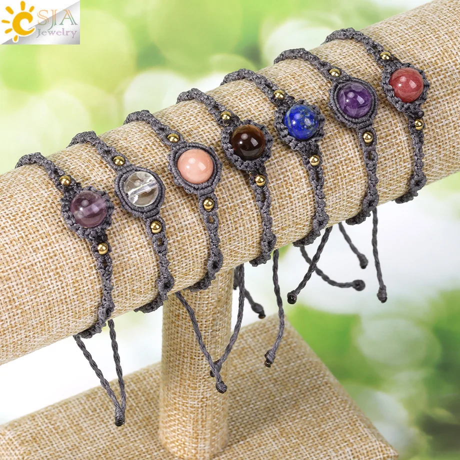 Bead Bracelet Men - Handmade Rope Braided Macrame Natural Stone