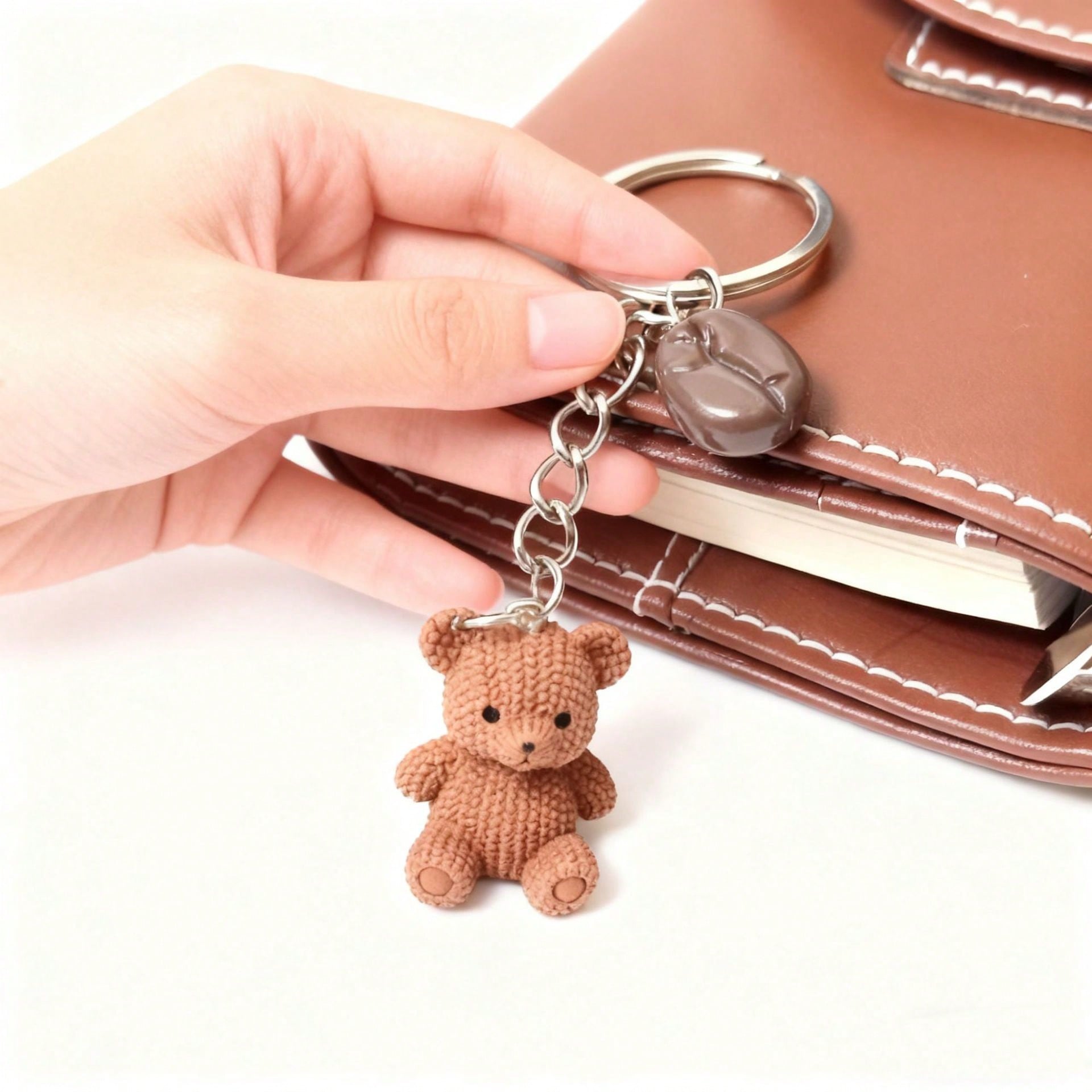 Men Keychain Accessories - 1PC Knitted Bear Keychain Coffee Bean