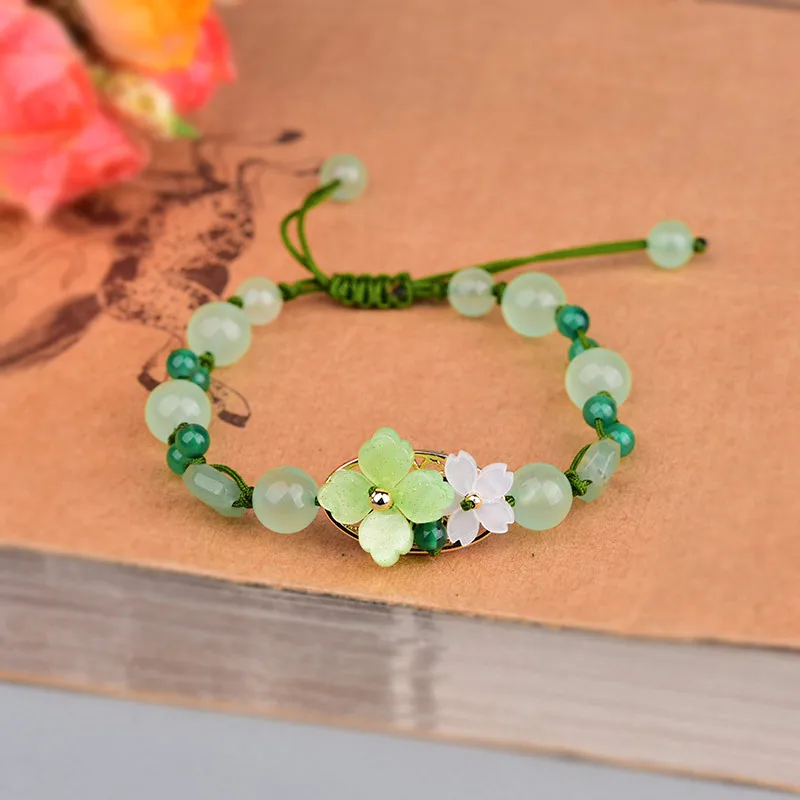Green Jade Flower Bracelet Amu - Bead Bracelet Men avis et prix