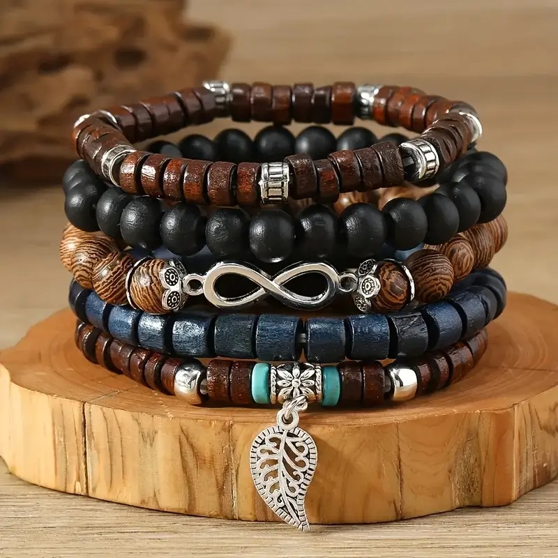 41PCS Natural Wood Elastic Bea - Bead Bracelet Men avis et prix