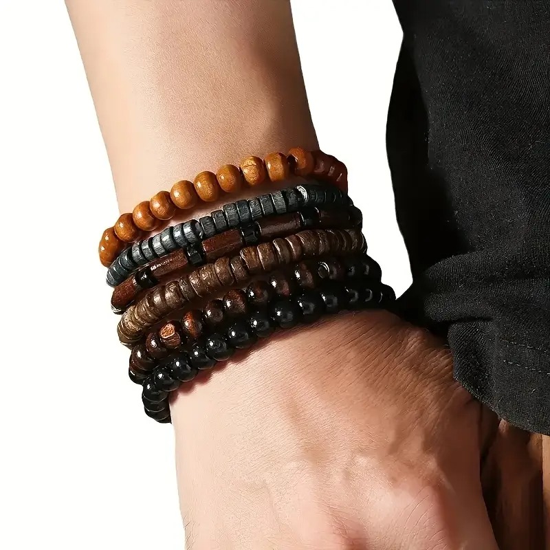 41PCS Natural Wood Elastic Bea - Bead Bracelet Men avis et prix